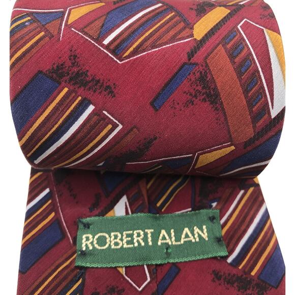 Robert Alan Abstract Tie 55" X 3.75" Red Multi-Color Microfiber Necktie - Picture 4 of 5